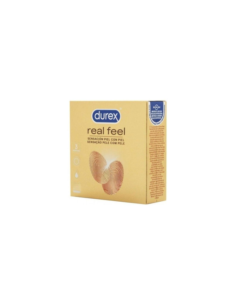 Durex Preservativos Real Feel, Sensación Piel con Piel, Caja de 12X3UD